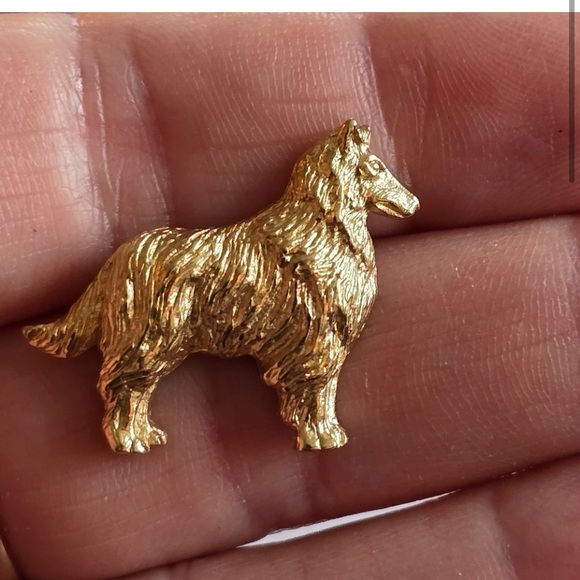Vintage collie dog brooch pin gold tone sheltie Shetland sheepdog pup - Picture 2 of 9